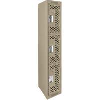 Clean Line Lockers, 3 -tier, 12" x 12" x 72", Steel, Beige, Rivet (Assembled), Perforated Superchem Industries