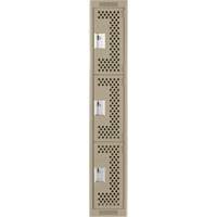 Clean Line Lockers, 3 -tier, 12" x 12" x 72", Steel, Beige, Rivet (Assembled), Perforated Superchem Industries