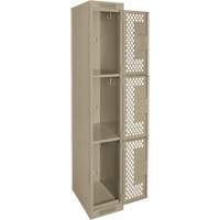Clean Line Lockers, 3 -tier, 12" x 12" x 72", Steel, Beige, Rivet (Assembled), Perforated Superchem Industries
