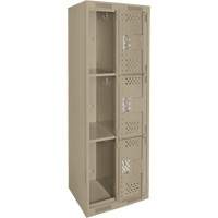 Clean Line Lockers, 3 -tier, Bank of 2, 24" x 12" x 72", Steel, Beige, Rivet (Assembled), Perforated Superchem Industries
