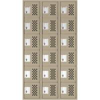 Assembled Lockerettes Clean Line Perforated Economy Lockers, 6 -tier, Bank of 3, 18" x 72" x 12", Steel Superchem Industries
