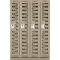 Clean Line Lockers, Bank of 4, 48" x 18" x 76", Steel, Beige, Rivet (Assembled), Perforated Superchem Industries