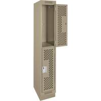 Casiers Clean Line, 2 niveaux, 12" x 18" x 76", Acier, Beige, Rivet (assembl&eacute;), Perfor&eacute; Superchem Industries