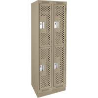 Clean Line Lockers, 2 -tier, Bank of 2, 24" x 18" x 76", Steel, Beige, Rivet (Assembled), Perforated Superchem Industries