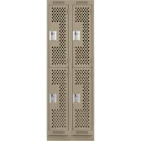 Clean Line Lockers, 2 -tier, Bank of 2, 24" x 18" x 76", Steel, Beige, Rivet (Assembled), Perforated Superchem Industries