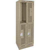Clean Line Lockers, 2 -tier, Bank of 2, 24" x 18" x 76", Steel, Beige, Rivet (Assembled), Perforated Superchem Industries