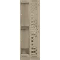 Clean Line Lockers, 2 -tier, Bank of 2, 24" x 18" x 76", Steel, Beige, Rivet (Assembled), Perforated Superchem Industries