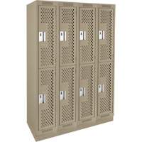 Clean Line Lockers, 2 -tier, Bank of 4, 48" x 18" x 76", Steel, Beige, Rivet (Assembled), Perforated Superchem Industries