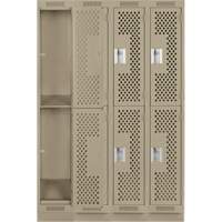 Clean Line Lockers, 2 -tier, Bank of 4, 48" x 18" x 76", Steel, Beige, Rivet (Assembled), Perforated Superchem Industries