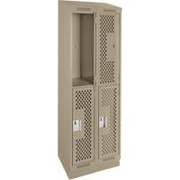 Casiers Clean Line, 2 niveaux, Bloc de 2, 24" x 18" x 82", Acier, Beige, Rivet (assembl&eacute;), Perfor&eacute; Superchem Industries