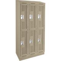 Clean Line Lockers, 2 -tier, Bank of 3, 36" x 12" x 82", Steel, Beige, Rivet (Assembled), Perforated Superchem Industries
