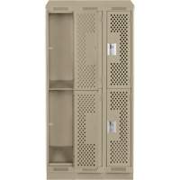 Clean Line Lockers, 2 -tier, Bank of 3, 36" x 12" x 82", Steel, Beige, Rivet (Assembled), Perforated Superchem Industries