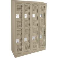 Casiers Clean Line, 2 niveaux, Bloc de 4, 48" x 12" x 82", Acier, Beige, Rivet (assembl&eacute;), Perfor&eacute; Superchem Industries