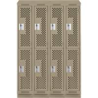 Casiers Clean Line, 2 niveaux, Bloc de 4, 48" x 12" x 82", Acier, Beige, Rivet (assembl&eacute;), Perfor&eacute; Superchem Industries