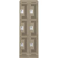 Clean Line Lockers, 3 -tier, Bank of 2, 24" x 12" x 82", Steel, Beige, Rivet (Assembled), Perforated Superchem Industries