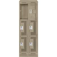 Clean Line Lockers, 3 -tier, Bank of 2, 24" x 12" x 82", Steel, Beige, Rivet (Assembled), Perforated Superchem Industries