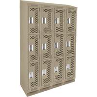 Clean Line Lockers, 3 -tier, Bank of 4, 48" x 15" x 82", Steel, Beige, Rivet (Assembled), Perforated Superchem Industries
