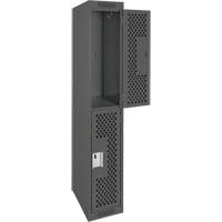 Clean Line Lockers, 2 -tier, 12" x 12" x 72", Steel, Charcoal, Rivet (Assembled), Perforated Superchem Industries