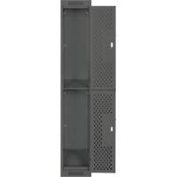 Clean Line Lockers, 2 -tier, 12" x 12" x 72", Steel, Charcoal, Rivet (Assembled), Perforated Superchem Industries