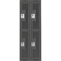 Clean Line Lockers, 2 -tier, Bank of 2, 24" x 12" x 72", Steel, Charcoal, Rivet (Assembled), Perforated Superchem Industries