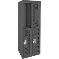Clean Line Lockers, 2 -tier, Bank of 2, 24" x 12" x 72", Steel, Charcoal, Rivet (Assembled), Perforated Superchem Industries