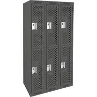 Clean Line Lockers, 2 -tier, Bank of 3, 36" x 12" x 72", Steel, Charcoal, Rivet (Assembled), Perforated Superchem Industries