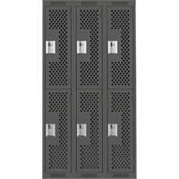 Clean Line Lockers, 2 -tier, Bank of 3, 36" x 12" x 72", Steel, Charcoal, Rivet (Assembled), Perforated Superchem Industries