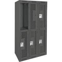 Clean Line Lockers, 2 -tier, Bank of 3, 36" x 12" x 72", Steel, Charcoal, Rivet (Assembled), Perforated Superchem Industries