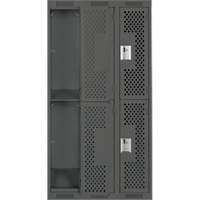 Clean Line Lockers, 2 -tier, Bank of 3, 36" x 12" x 72", Steel, Charcoal, Rivet (Assembled), Perforated Superchem Industries