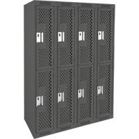 Clean Line Lockers, 2 -tier, Bank of 4, 48" x 15" x 72", Steel, Charcoal, Rivet (Assembled), Perforated Superchem Industries