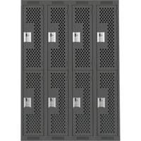 Clean Line Lockers, 2 -tier, Bank of 4, 48" x 15" x 72", Steel, Charcoal, Rivet (Assembled), Perforated Superchem Industries