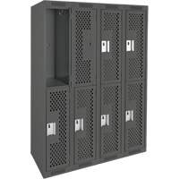 Clean Line Lockers, 2 -tier, Bank of 4, 48" x 15" x 72", Steel, Charcoal, Rivet (Assembled), Perforated Superchem Industries