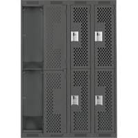 Clean Line Lockers, 2 -tier, Bank of 4, 48" x 15" x 72", Steel, Charcoal, Rivet (Assembled), Perforated Superchem Industries