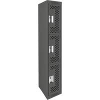 Clean Line Lockers, 3 -tier, 12" x 12" x 72", Steel, Charcoal, Rivet (Assembled), Perforated Superchem Industries
