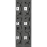 Clean Line Lockers, 3 -tier, Bank of 2, 24" x 12" x 72", Steel, Charcoal, Rivet (Assembled), Perforated Superchem Industries