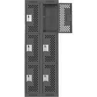 Clean Line Lockers, 3 -tier, Bank of 2, 24" x 12" x 72", Steel, Charcoal, Rivet (Assembled), Perforated Superchem Industries