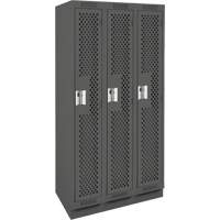 Clean Line Lockers, Bank of 3, 36" x 18" x 76", Steel, Charcoal, Rivet (Assembled), Perforated Superchem Industries