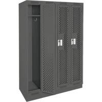 Clean Line Lockers, Bank of 4, 48" x 18" x 76", Steel, Charcoal, Rivet (Assembled), Perforated Superchem Industries