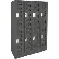Clean Line Lockers, 2 -tier, Bank of 4, 48" x 18" x 76", Steel, Charcoal, Rivet (Assembled), Perforated Superchem Industries