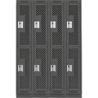 Clean Line Lockers, 2 -tier, Bank of 4, 48" x 18" x 76", Steel, Charcoal, Rivet (Assembled), Perforated Superchem Industries