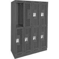 Clean Line Lockers, 2 -tier, Bank of 4, 48" x 18" x 76", Steel, Charcoal, Rivet (Assembled), Perforated Superchem Industries