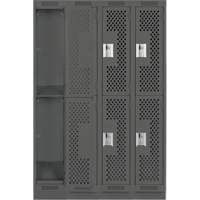 Clean Line Lockers, 2 -tier, Bank of 4, 48" x 18" x 76", Steel, Charcoal, Rivet (Assembled), Perforated Superchem Industries