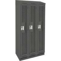 Clean Line Lockers, Bank of 3, 36" x 18" x 82", Steel, Charcoal, Rivet (Assembled), Perforated Superchem Industries