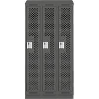 Clean Line Lockers, Bank of 3, 36" x 18" x 82", Steel, Charcoal, Rivet (Assembled), Perforated Superchem Industries
