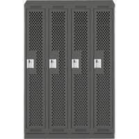 Clean Line Lockers, Bank of 4, 48" x 18" x 82", Steel, Charcoal, Rivet (Assembled), Perforated Superchem Industries
