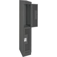 Clean Line Lockers, 2 -tier, 12" x 18" x 82", Steel, Charcoal, Rivet (Assembled), Perforated Superchem Industries