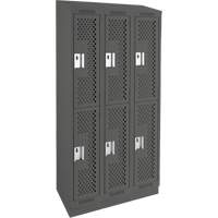 Clean Line Lockers, 2 -tier, Bank of 3, 36" x 15" x 82", Steel, Charcoal, Rivet (Assembled), Perforated Superchem Industries