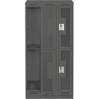 Clean Line Lockers, 2 -tier, Bank of 3, 36" x 15" x 82", Steel, Charcoal, Rivet (Assembled), Perforated Superchem Industries