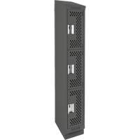 Clean Line Lockers, 3 -tier, 12" x 18" x 82", Steel, Charcoal, Rivet (Assembled), Perforated Superchem Industries