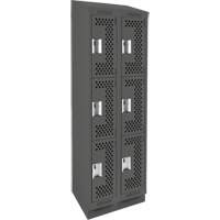 Clean Line Lockers, 3 -tier, Bank of 2, 24" x 12" x 82", Steel, Charcoal, Rivet (Assembled), Perforated Superchem Industries